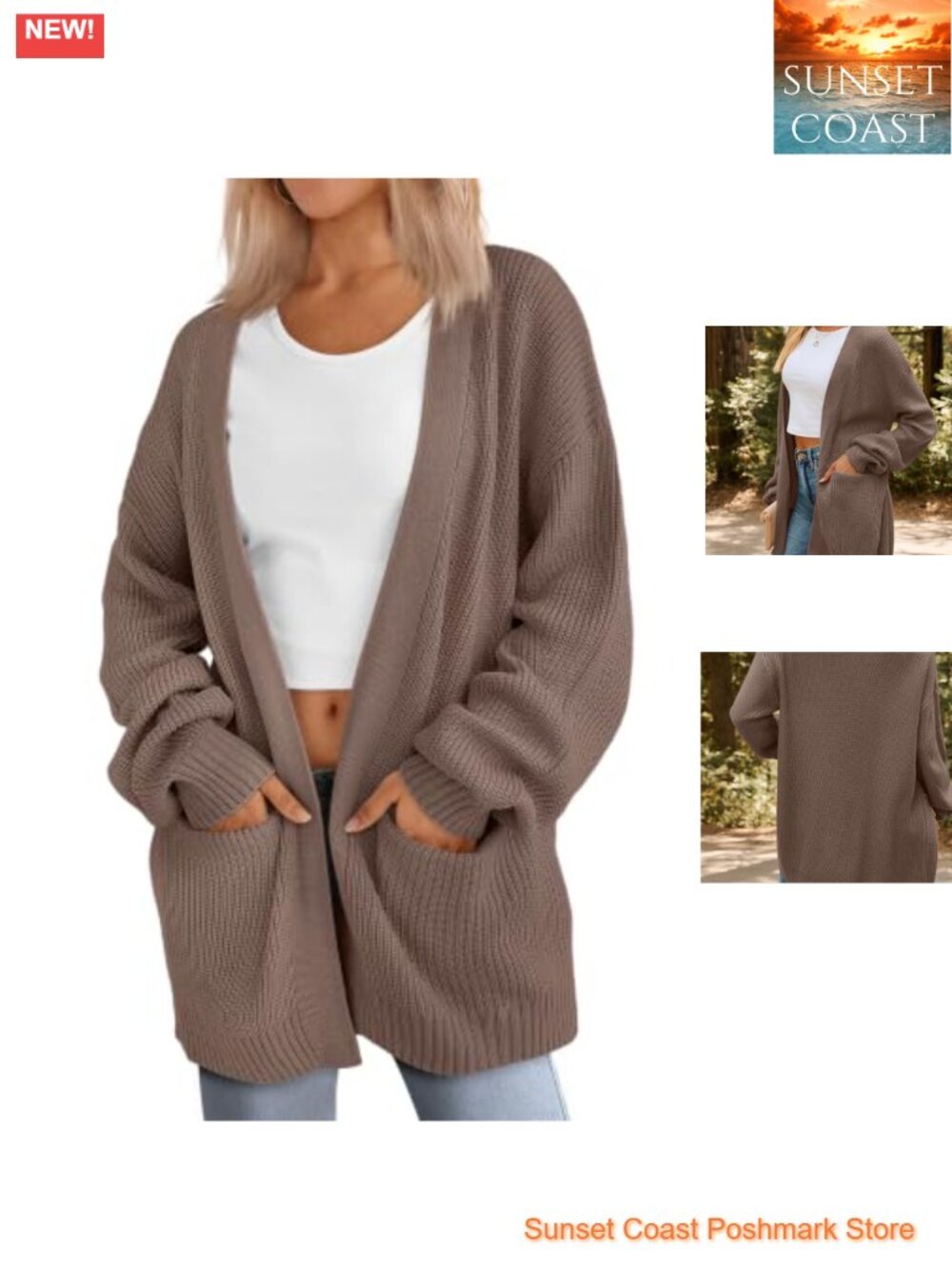 Oversized Knit Cardigan Sweater with Pockets Long Sleeve V-Neck